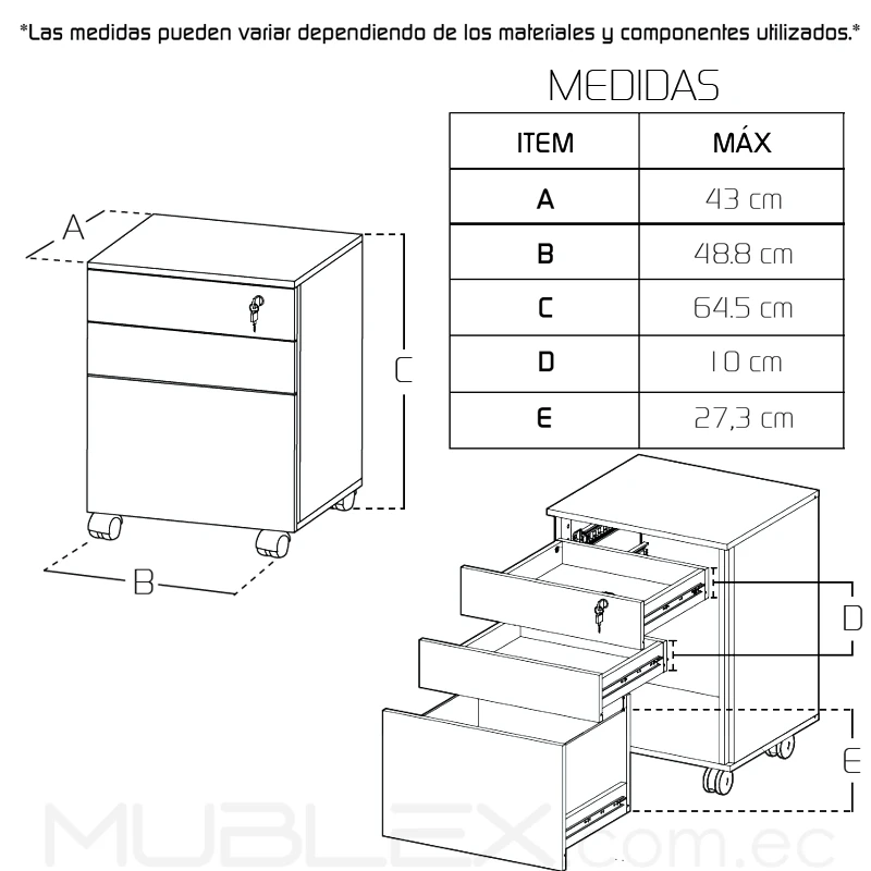Cajonera con 3 cajones Wong blanca 3 Archivador WONG Medidas