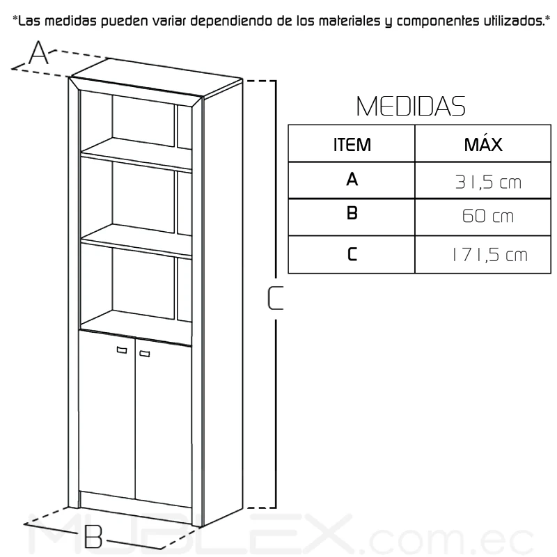 Librero en madera Harrison 2 repisas y archivador rústico 2 Librero en madera Harrison Medidas