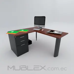 Escritorio en L esquinero Oval con cajonera