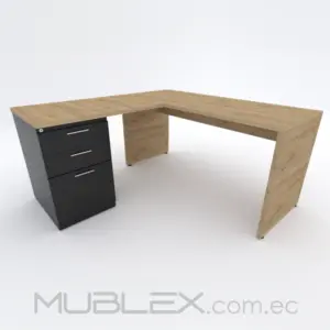 Escritorio en L esquinero en madera melamina 150 cm con cajonera