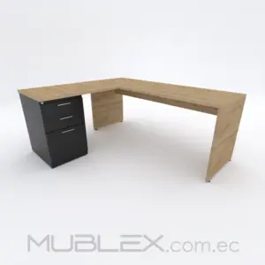 Escritorio ejecutivo en L esquinero en madera melamina 180 cm con cajonera