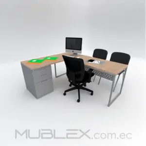 Escritorio ejecutivo en L esquinero manzano con cajonera