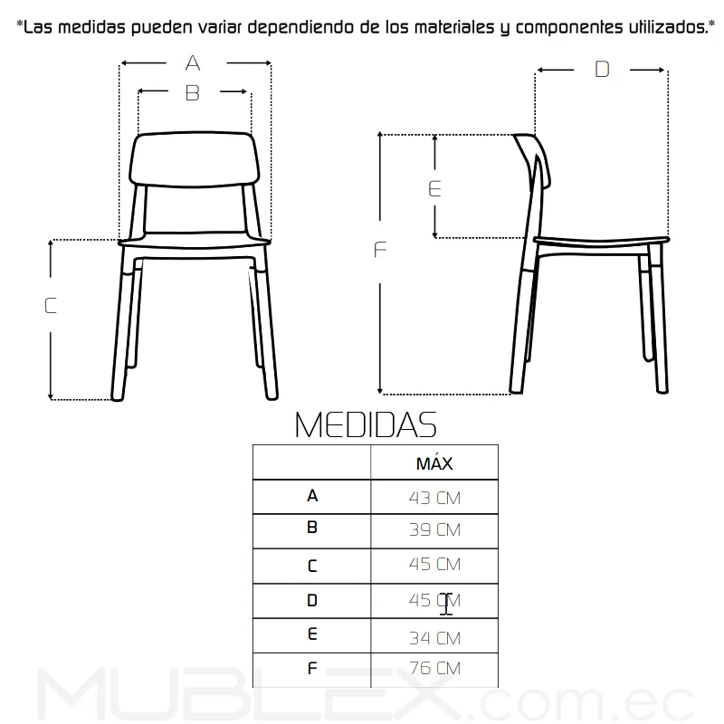 Silla diseño Fresia 2 Medidas Silla FRESIA