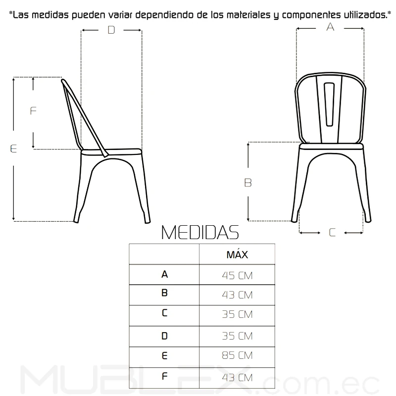 Silla diseño Terek roja 2 Medidas. Silla TEREK