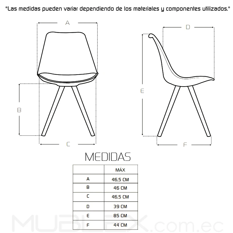 Silla diseño Ema II gris tapizada 6 Medidas Silla Ema 2