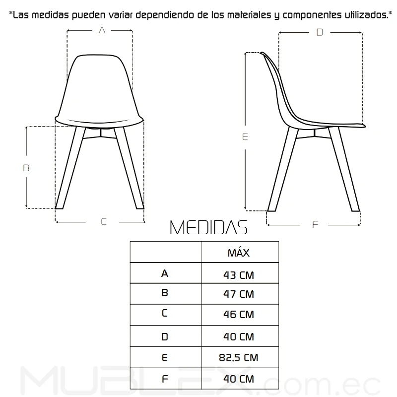 Silla diseño Ema blanca tapizada 5 Medidas Silla Ema