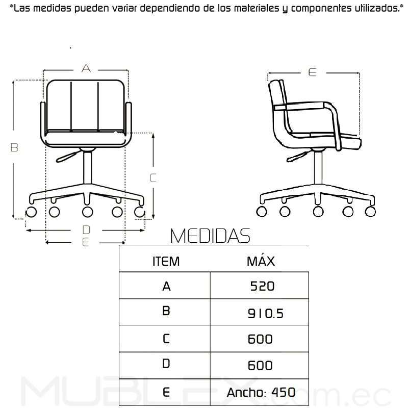 Silla Nille negra 6 Medidas Silla Nill