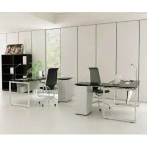 Escritorio Quattro Vidrio en L con archivador