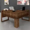 Escritorio en L esquinero en madera Morris rustico 4