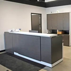 recepcion counter formica melamina modular madera diseño compartido mueble archivo