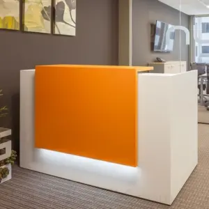 recepcion minimalista color naranja luz led diseño pequela simple personal